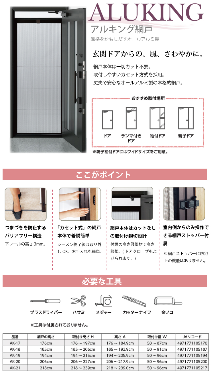 川口技研 ドア用網戸 アルキング網戸 AK-20 - 1