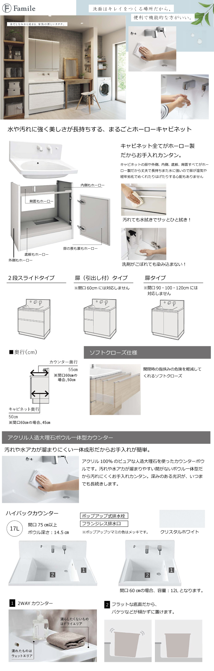 洗面化粧台 ファミーユ 間口1200mm タカラスタンダード 3面鏡(ワイドLED) 扉(引出し付)タイプ グループ1 受注生産品 ファミーユ  コンパネ屋 本店