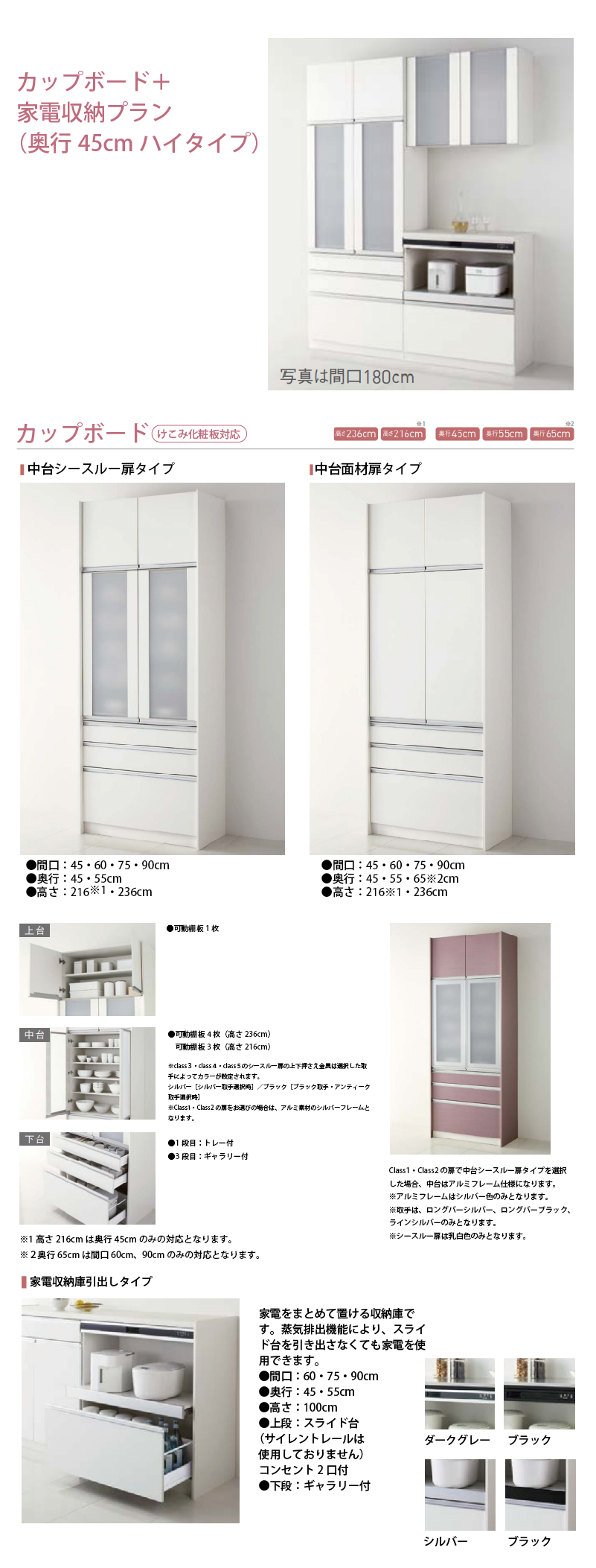 クリナップ ステディア 食器棚 カップボード＋家電収納プラン 奥行45cmハイタイプ class2 間口120/135/150/165/180cm  メーカー直送 カップボード コンパネ屋 本店