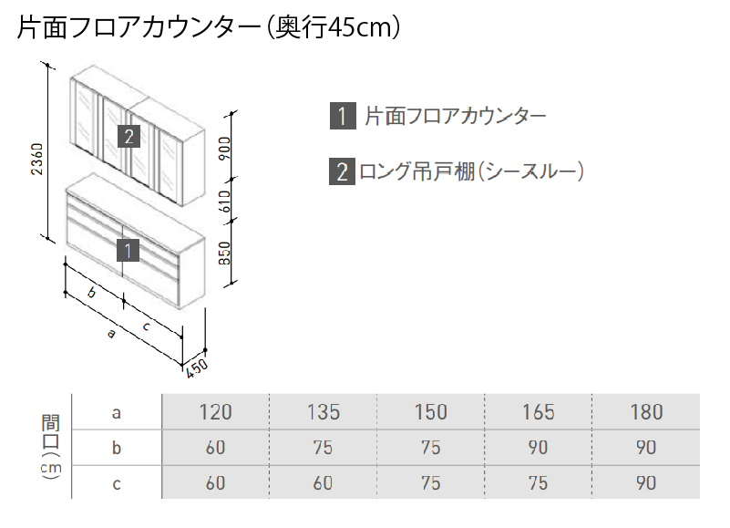 クリナップ ステディア 食器棚 片面フロアカウンター 奥行45cm class3 間口120/135/150/165/180cm メーカー直送  片面フロアカウンター コンパネ屋 本店