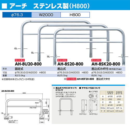 A[` Ԏ~ 76.3(t3.0)~W2000~H800mm J[:XeX [AH-8SF20-800] T|[ 󒍐Yi LZs [1 [J[