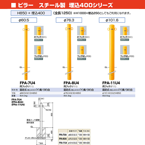 s[Ԏ~ X`[ 400 tbNȂ [FPA-11U4-F00*] 101.6(t3.2)~H850{400mm T|[ 󒍐Yi LZs [1 [J[