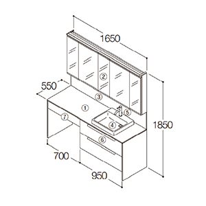ʉϑ GXNA Ԍ1670mm TOTO [ESCUA03] ~[Lrlbgܖʋ(E㉺ChƖEF@\t) Zbgv [J[