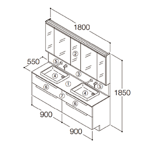 ʉϑ GXNA Ԍ1800mm TOTO [ESCUA04] ~[Lrlbgܖʋ(㉺ChƖEF@\t) Zbgv [J[