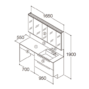 ʉϑ GXNA Ԍ1650mm TOTO [ESCUA05] ~[Lrlbgܖʋ(㉺ChƖEF@\t) Zbgv [J[