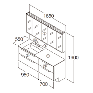 ʉϑ GXNA Ԍ1650mm TOTO [ESCUA08] ~[Lrlbgܖʋ(ハChƖ) Zbgv [J[