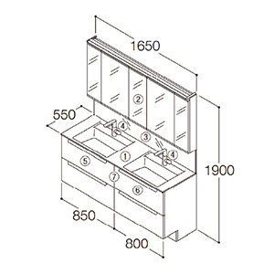 ʉϑ GXNA Ԍ1650mm TOTO [ESCUA12] ~[Lrlbgܖʋ(ハChƖ) Zbgv [J[
