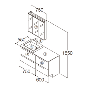 ʉϑ GXNA Ԍ1350mm TOTO [ESCUA13] ~[LrlbgOʋ(ハChƖ) Zbgv [J[