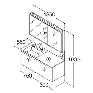 ʉϑ GXNA Ԍ1350mm TOTO [ESCUA14] ~[Lrlbglʋ(㉺ChƖEF@\t) Zbgv [J[
