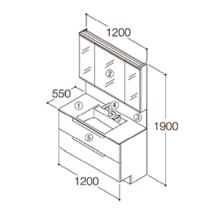 ʉϑ GXNA Ԍ1200mm TOTO [ESCUA17] ~[LrlbgOʋ(㉺ChƖEF@\t) Zbgv [J[