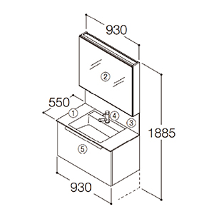 ʉϑ GXNA Ԍ930mm TOTO [ESCUA21] ~[ʋ(㉺ԐڏƖEF@\t) Zbgv [J[