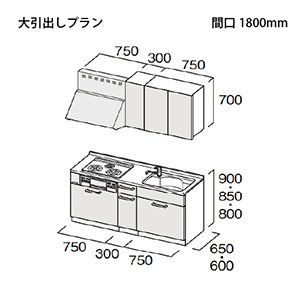 �g�N���X �V�X�e���L�b�`�� Bb�v���X �Ԍ�1800mm ����o���^�C�v I�^ ���O���[�h J/B ���[�J�[����