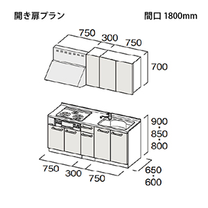 �g�N���X �V�X�e���L�b�`�� Bb�v���X �Ԍ�1800mm �J�����^�C�v I�^ ���O���[�h C/E ���[�J�[����