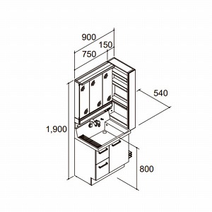 ���ʉ��ϑ� �s�A�� �Ԍ�900mm(�{�̊Ԍ�750mm) ���N�V�� LIXIL [lixilpiara01] 3�ʋ� LED�Ɩ� ���o�^�C�v �X���[�L�[�s���N 4�g���z�� ���[�J�[����