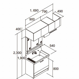 ���ʉ��ϑ� �s�A�� �Ԍ�1690mm(�{�̊Ԍ�900mm) ���N�V�� LIXIL [lixilpiara04] 3�ʋ� LED�Ɩ� �X�e�b�v�X���C�h�^�C�v �O���X�z���C�g 4�g���z�� ���[�J�[����